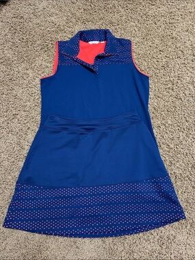 Lady Hagen Navy and Coral Polka Dot Skirt Set